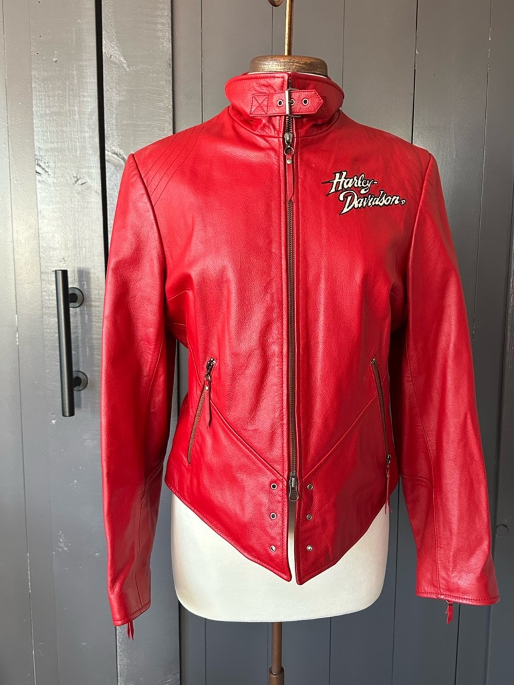 Harley-Davidson Women's Red Leather Moto Zip Jacket
